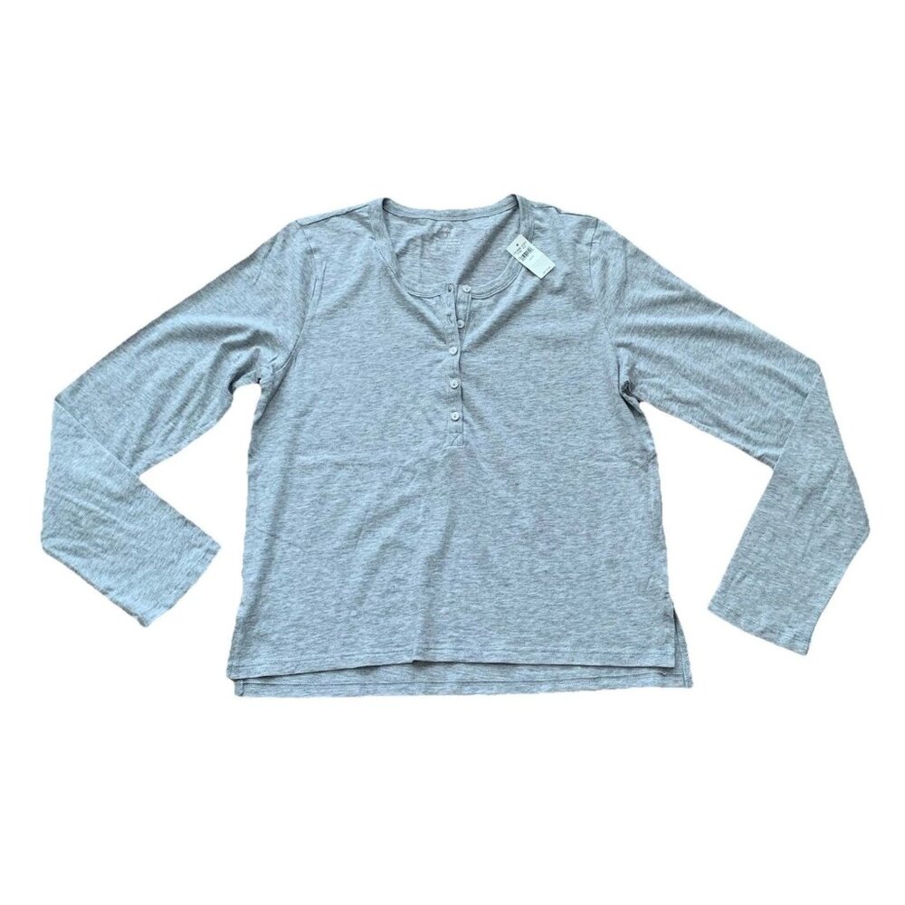 Aerie Henley Long Sleeve Shirt Womens Medium Gray NWT